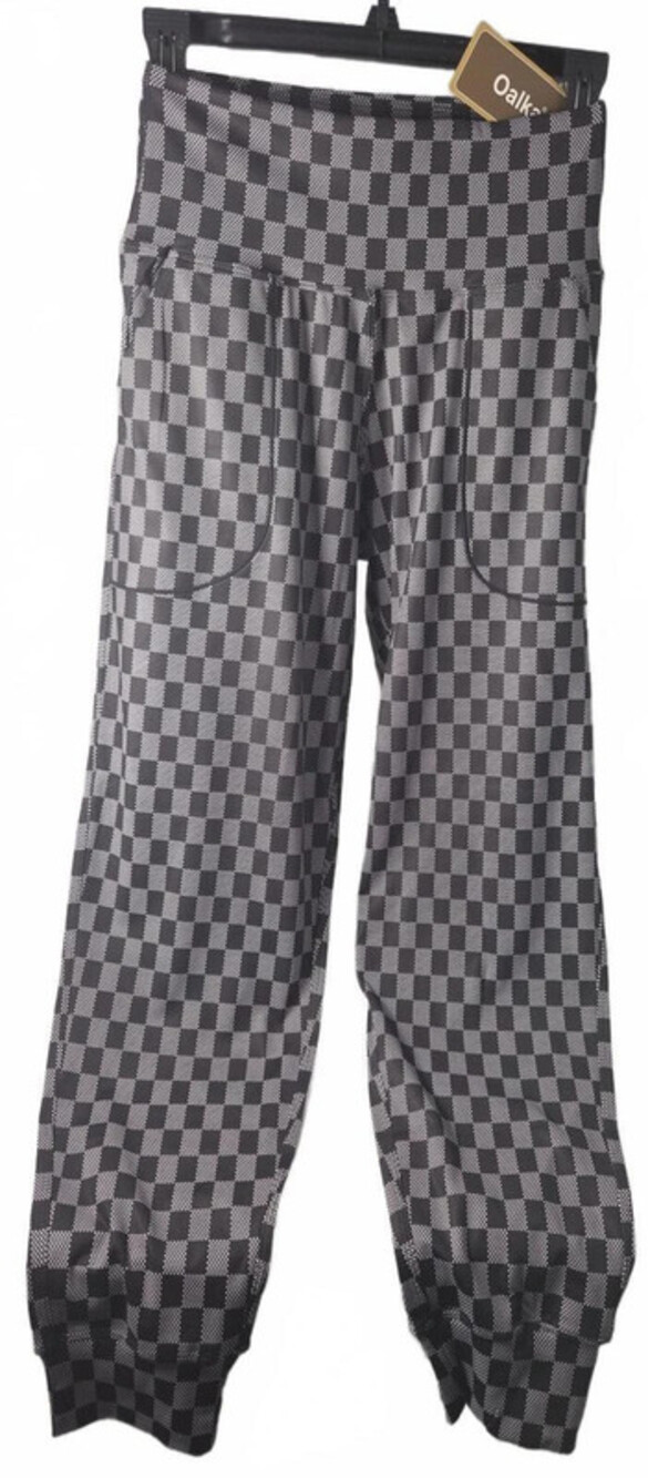 Oalka Women's Checkered Polyester Spandex Pants